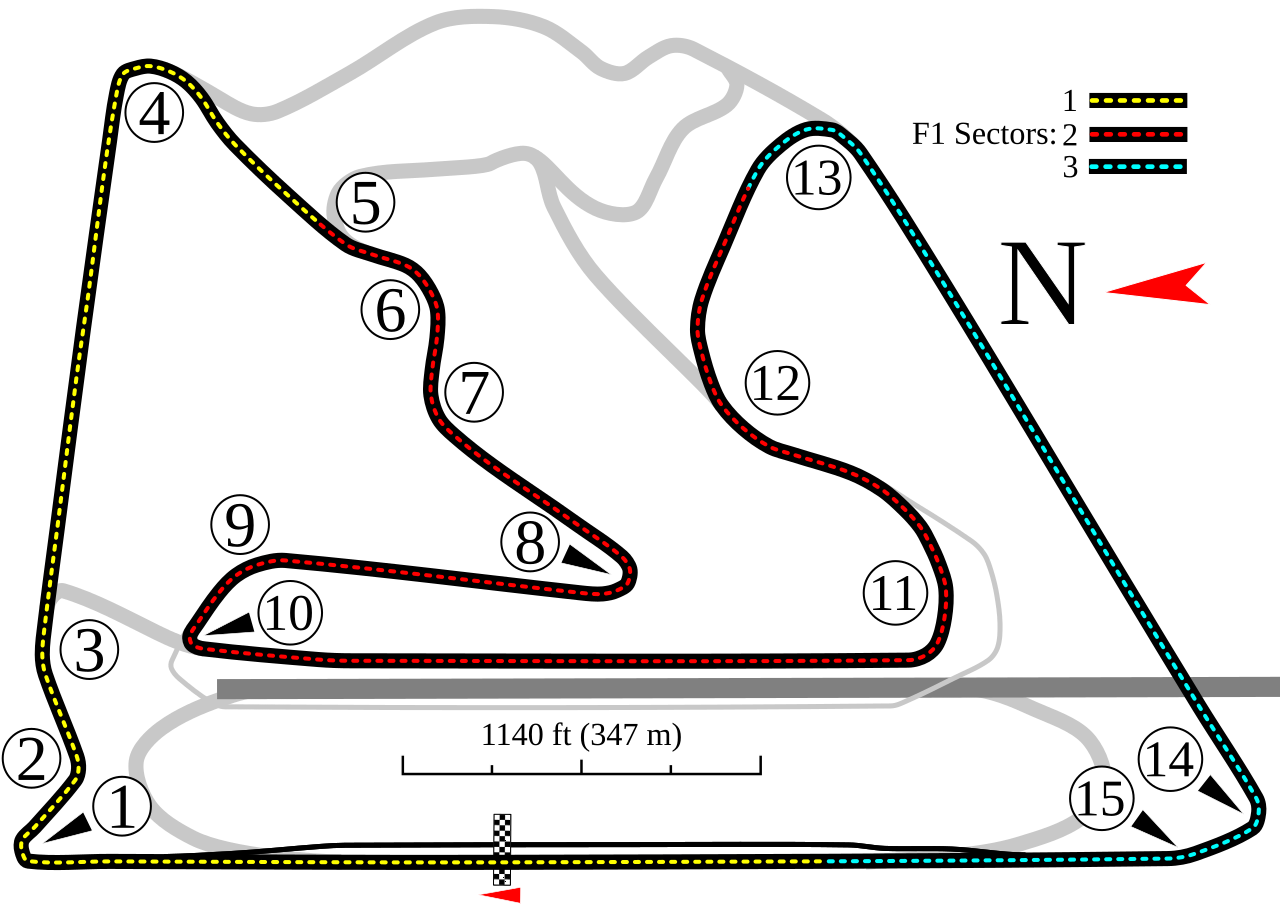 Trazado y sectores del Bahrain International Circuit en Sakhir, sede del GP de Baréin